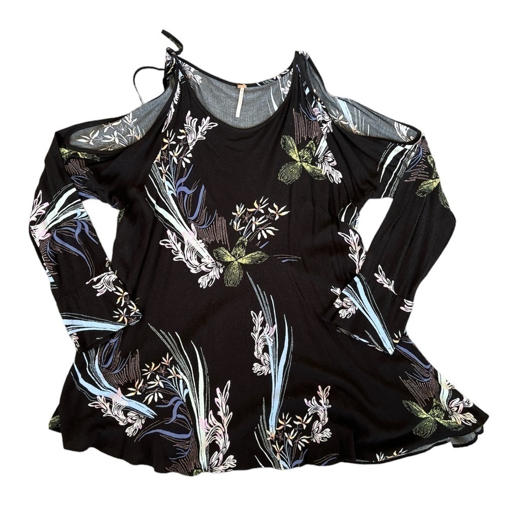 Free People Women’s Clear Skies Printed Cold Shoulder Top Size Small LIKE NEW
